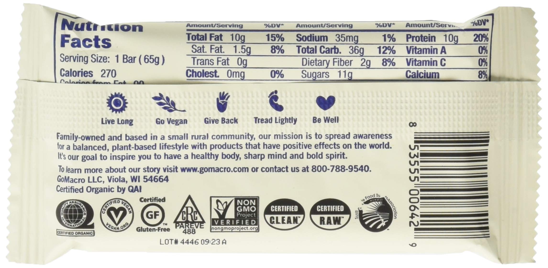 Individual GOMACRO Organic Blueberry Cashew Butter Bar close-up
