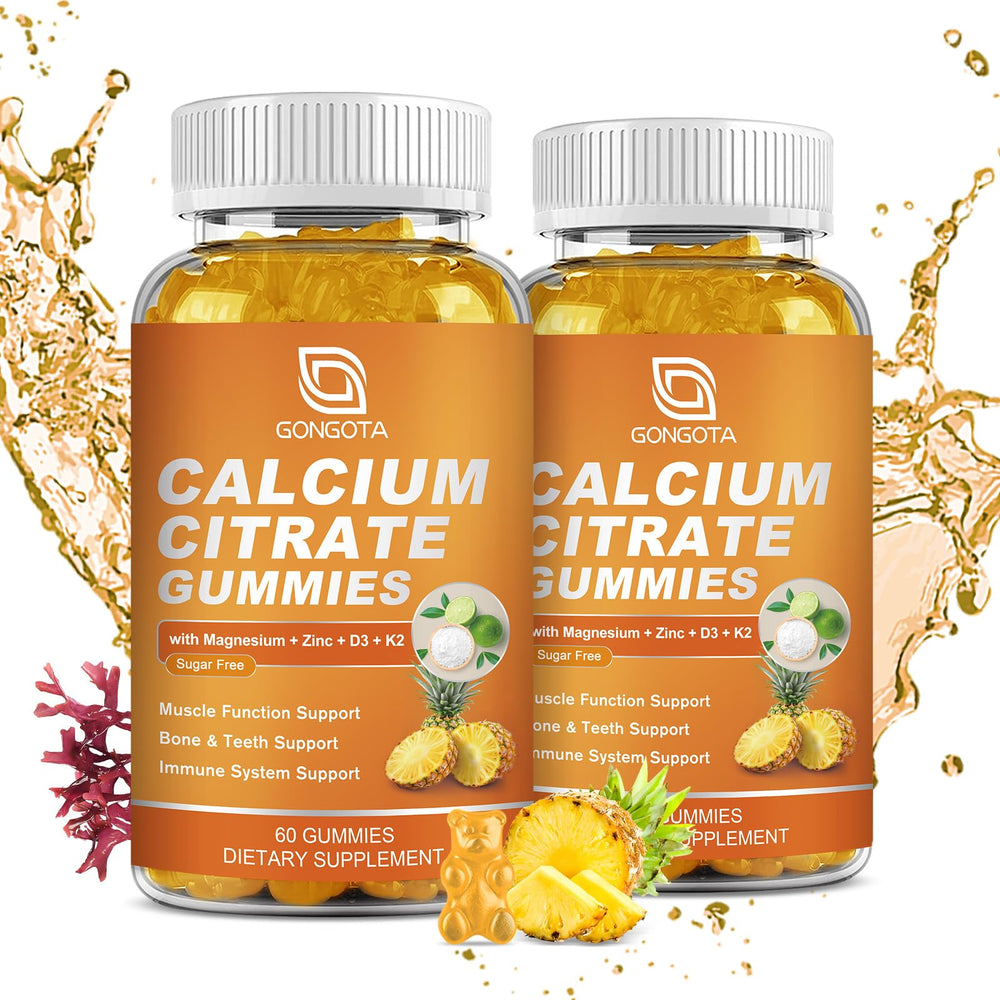 GONGOTA Calcium Citrate 1200mg Gummies bottle with pineapple flavor