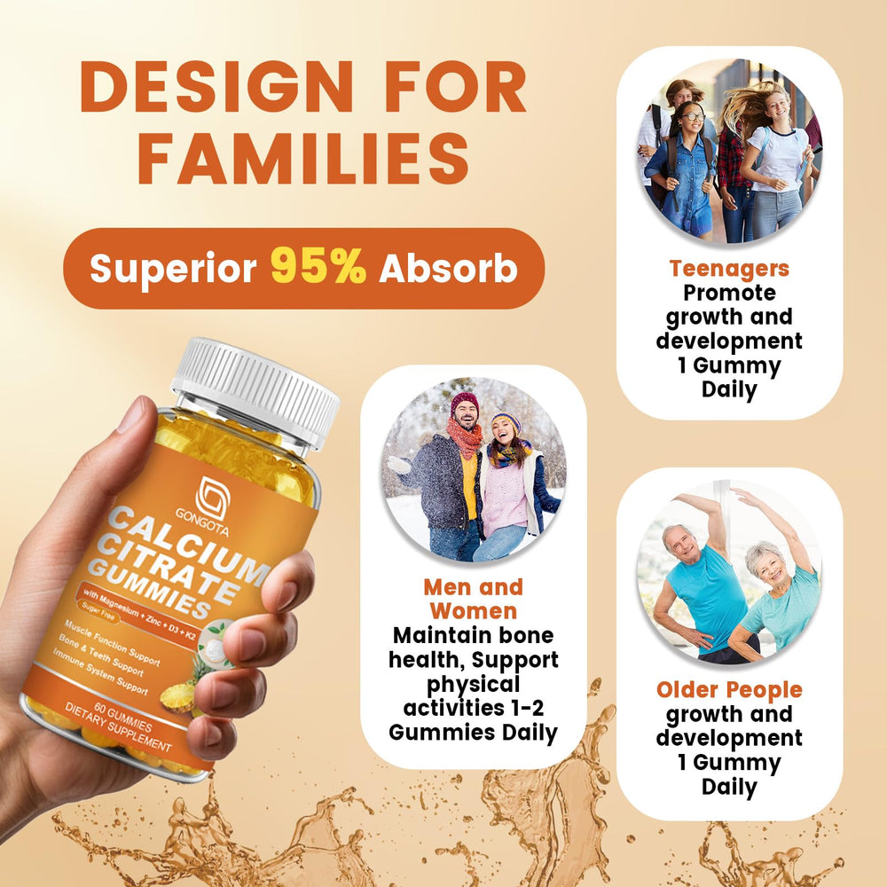 Nutrition facts panel for GONGOTA calcium citrate gummies