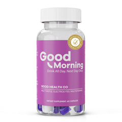 Bottle of Good Morning Hangover Pills with product label