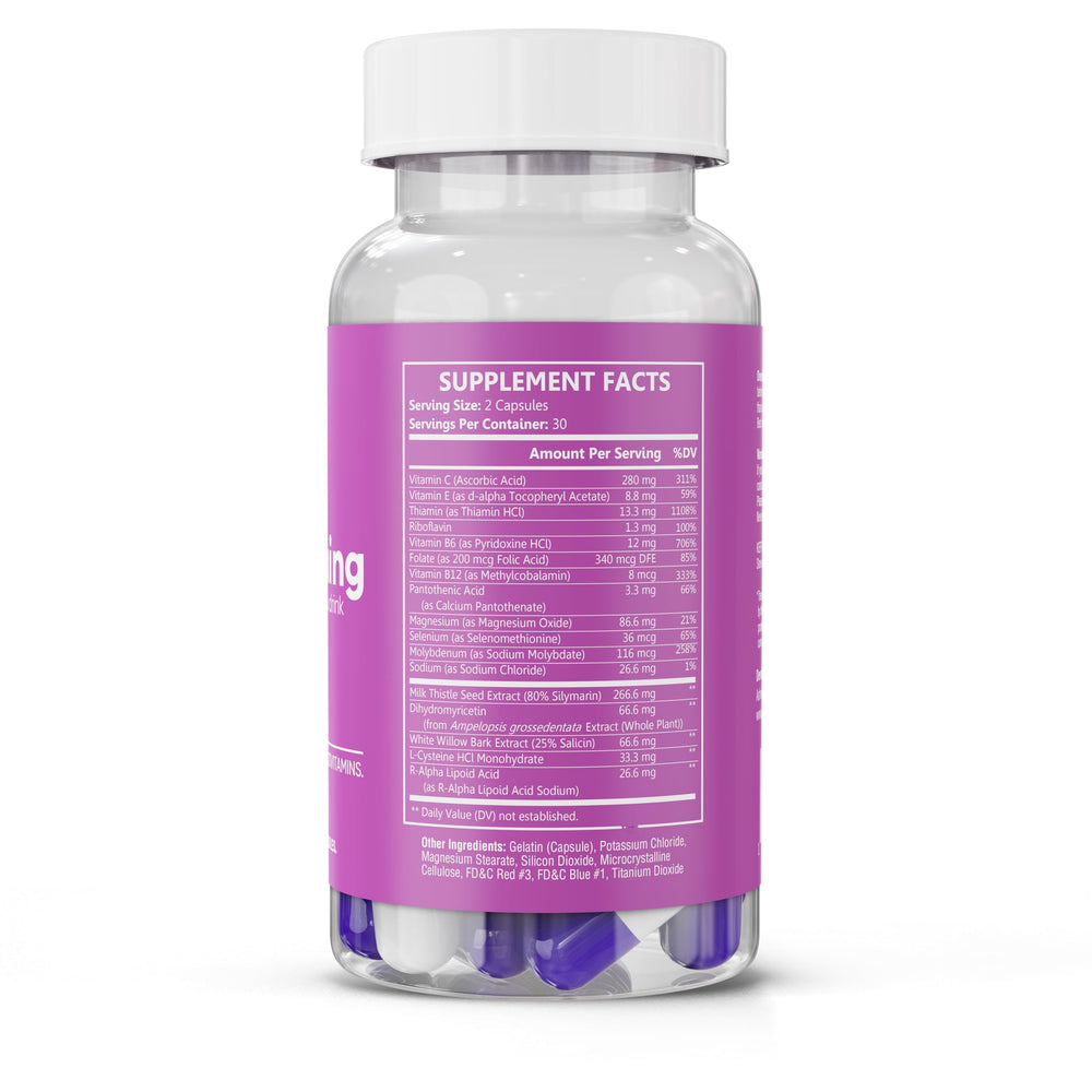 Supplement facts panel showing magnesium and vitamins