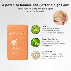 Box and six Rescue Recovery Patches for plant-powered wellness