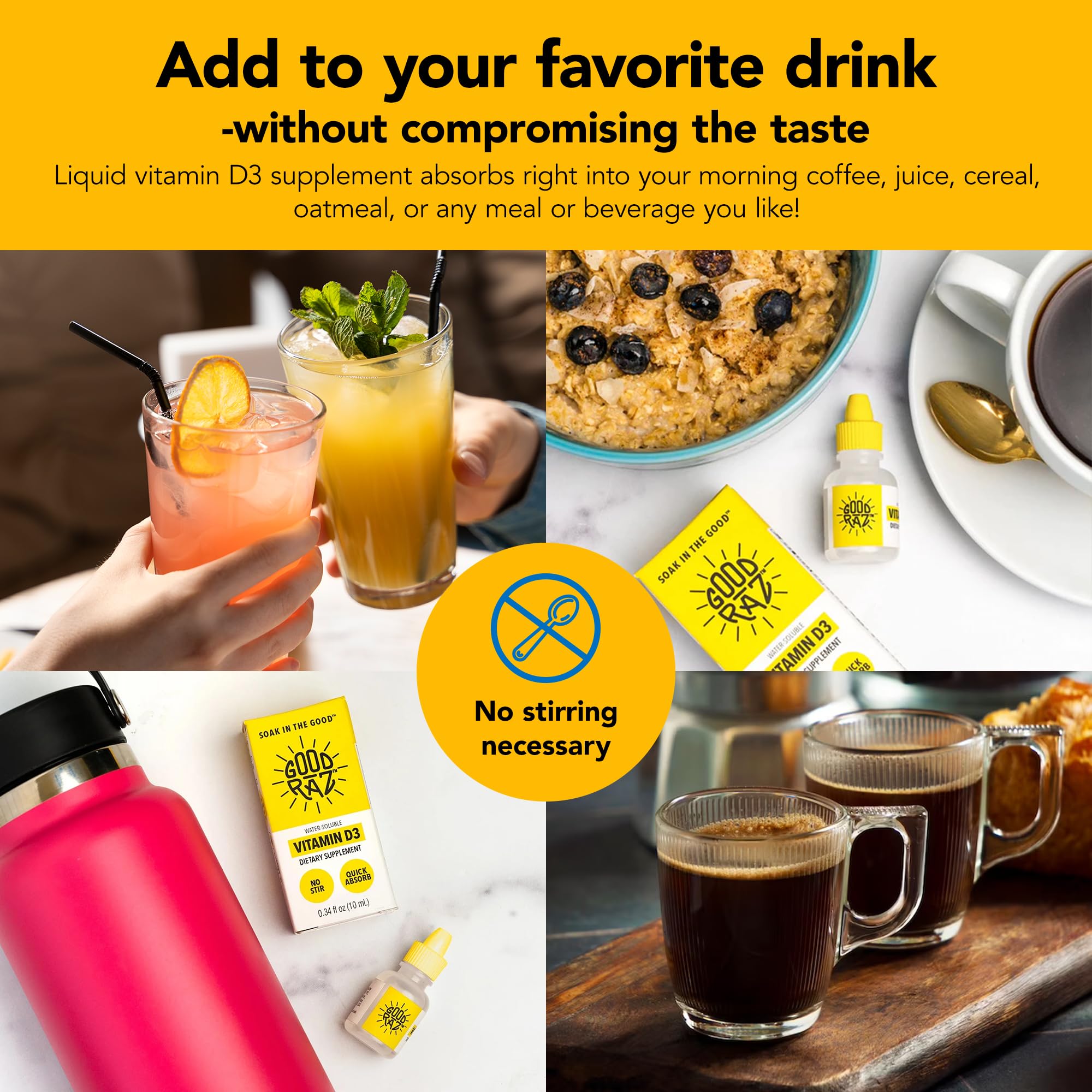 Package indicating a four-month supply of Good Raz D3 Drops