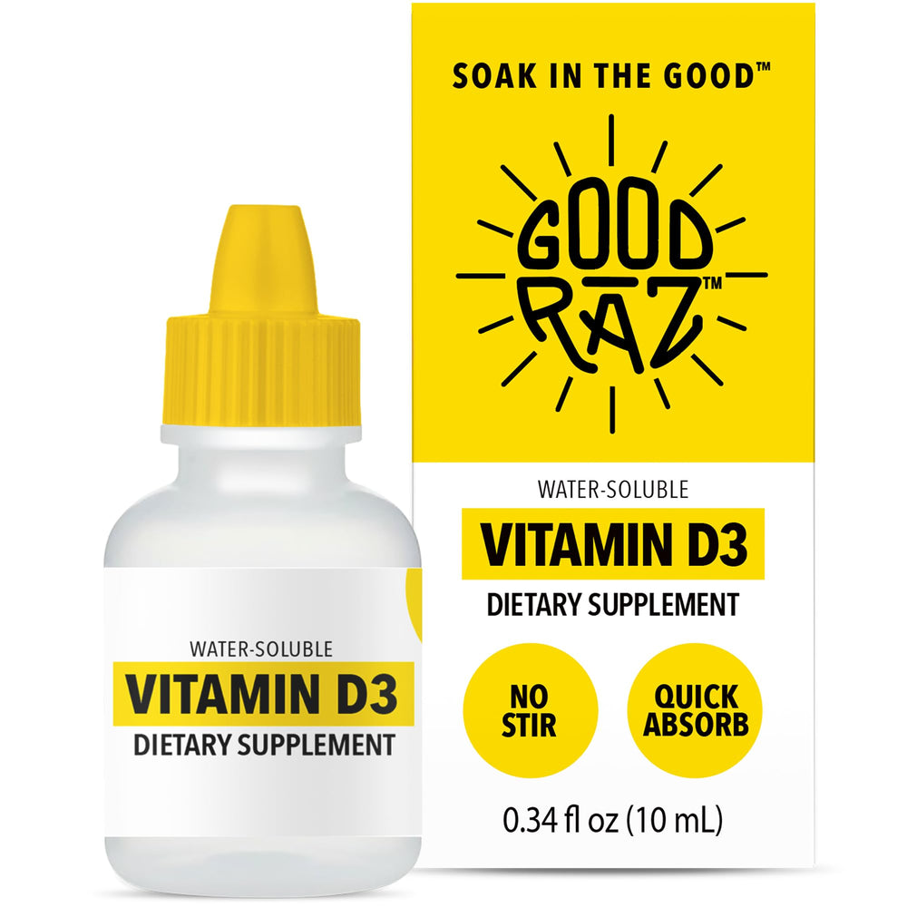 Front view of Good Rāz Vitamin D3 Drops bottle