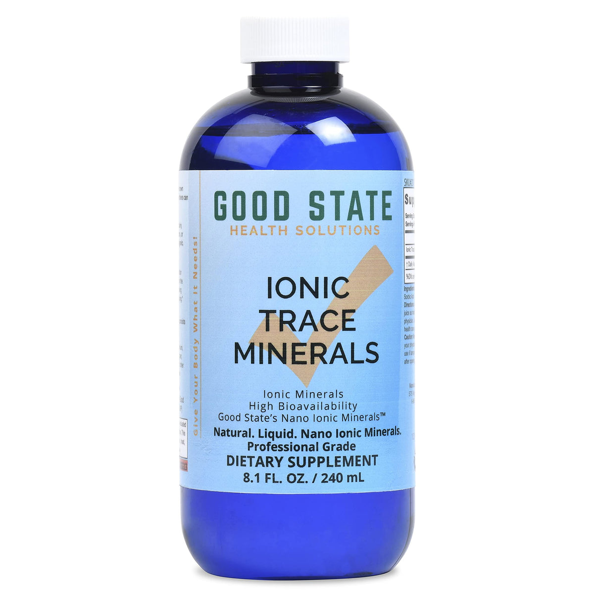 Good State Ionic Trace Minerals bottle with 96 servings, 125 mg per serving, 8 fl oz