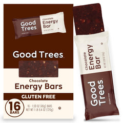 Good Trees Chocolate Energy Bar unwrap shows rich cocoa and crunch for on-the-go snacking