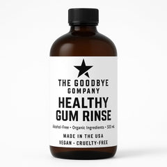 Front view of The Goodbye Company Healthy Gum Rinse 500ml bottle