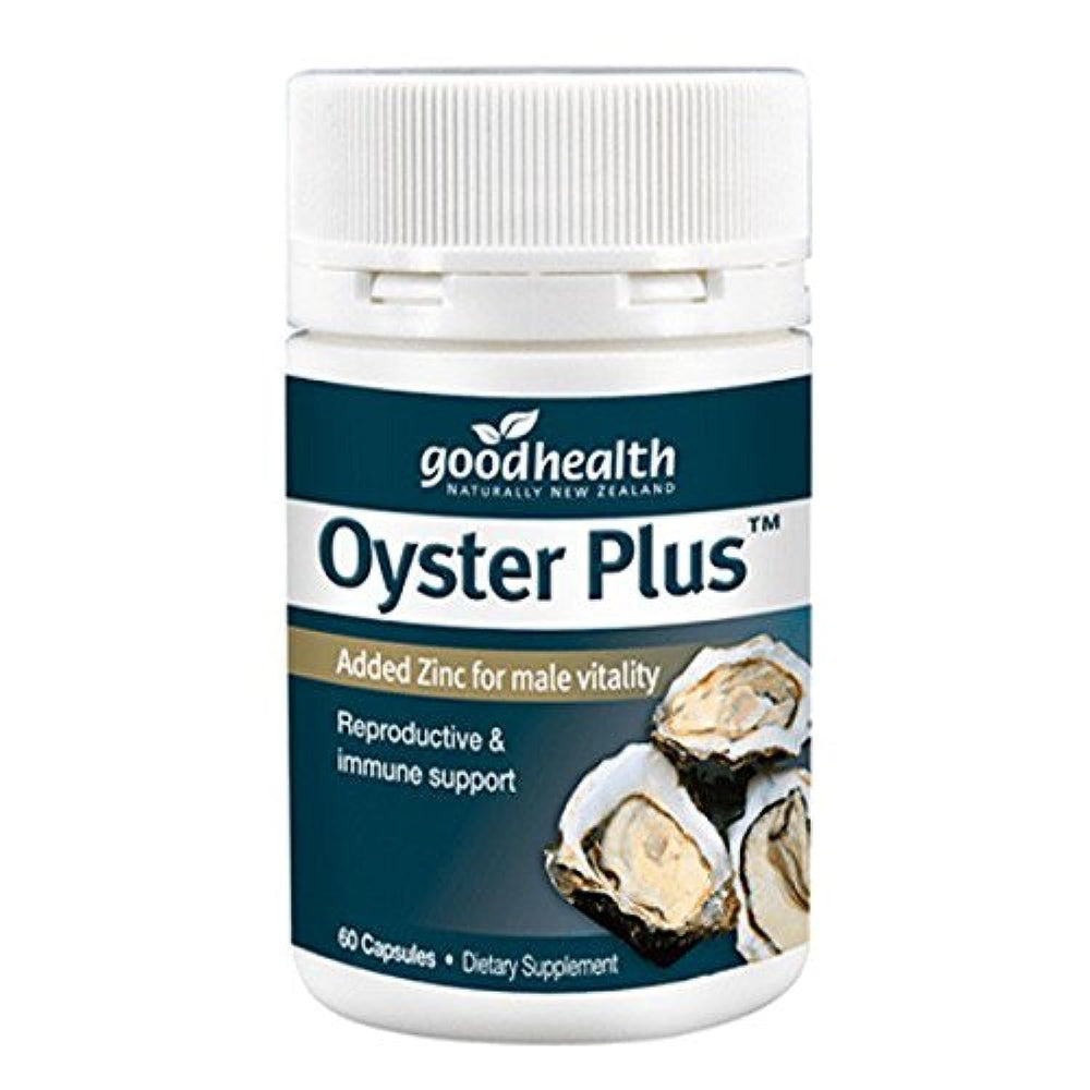 Bottle of Goodhealth Zinc Plus Oyster Extract – 60 capsules showing zinc and oyster extract