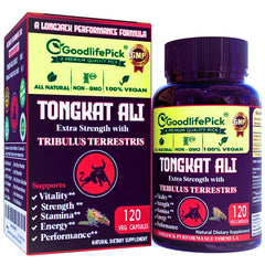 GoodlifePick Tongkat Ali Tribulus bottle showing premium formula for daily vitality