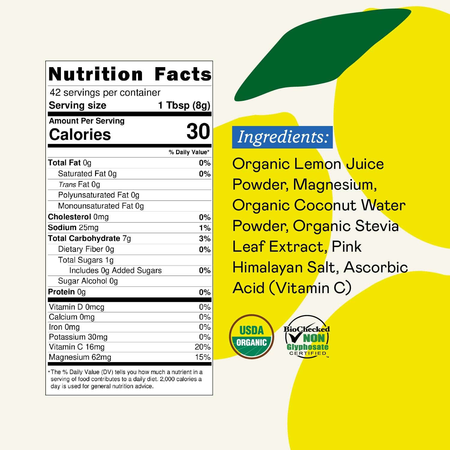 Powder scoop with lemonade-flavored electrolyte drink mix and glass of water