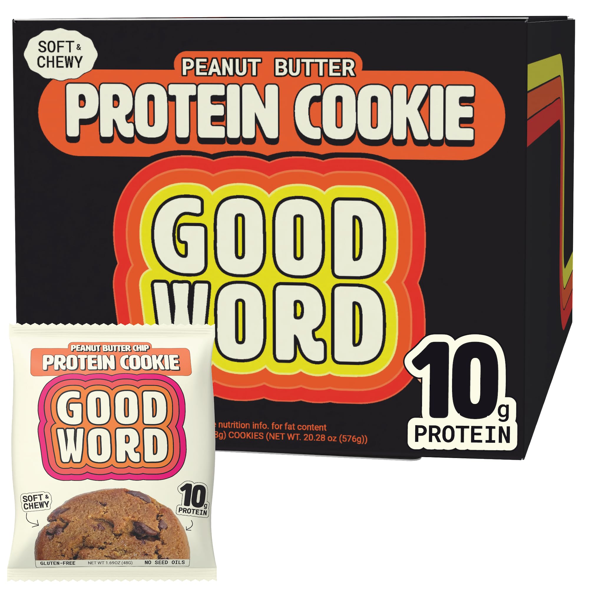 Good Word peanut butter protein cookie soft-chewy close-up for a protein-packed snack.