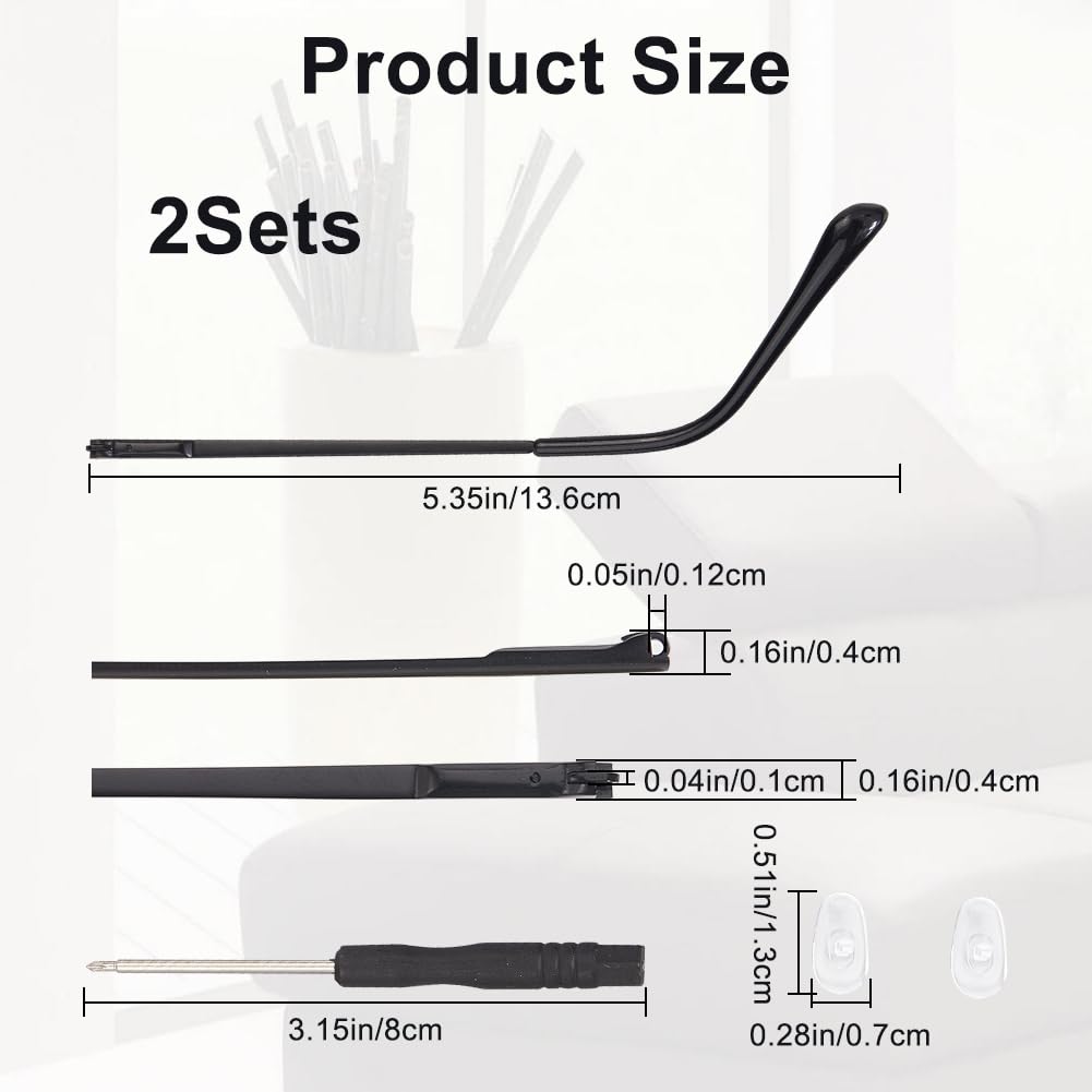 Two black replacement eyeglasses arms included