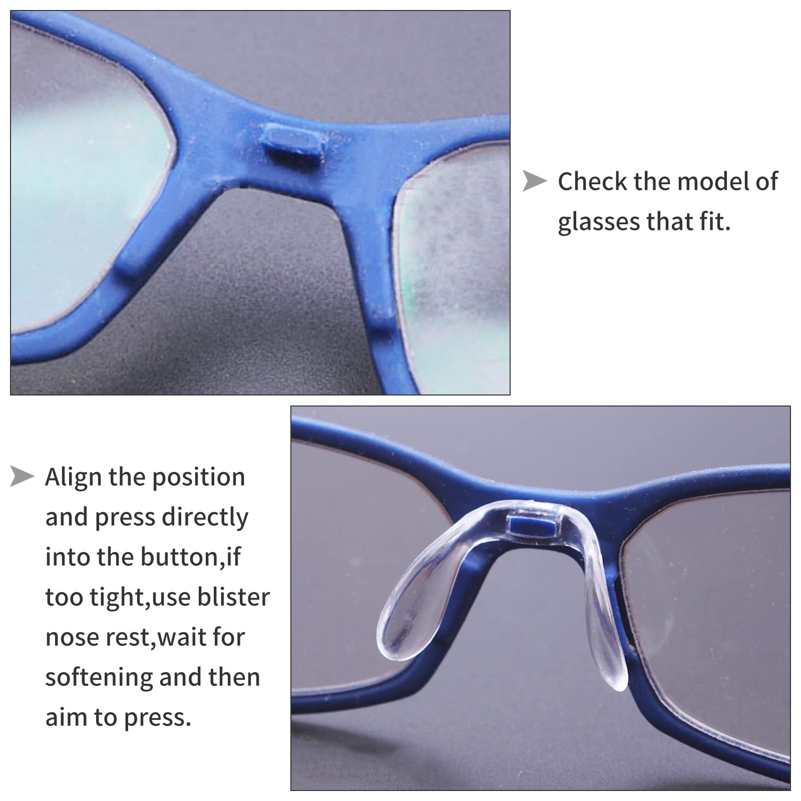 Six sizes of anti-slip nose pads displayed for eyeglasses and sunglasses