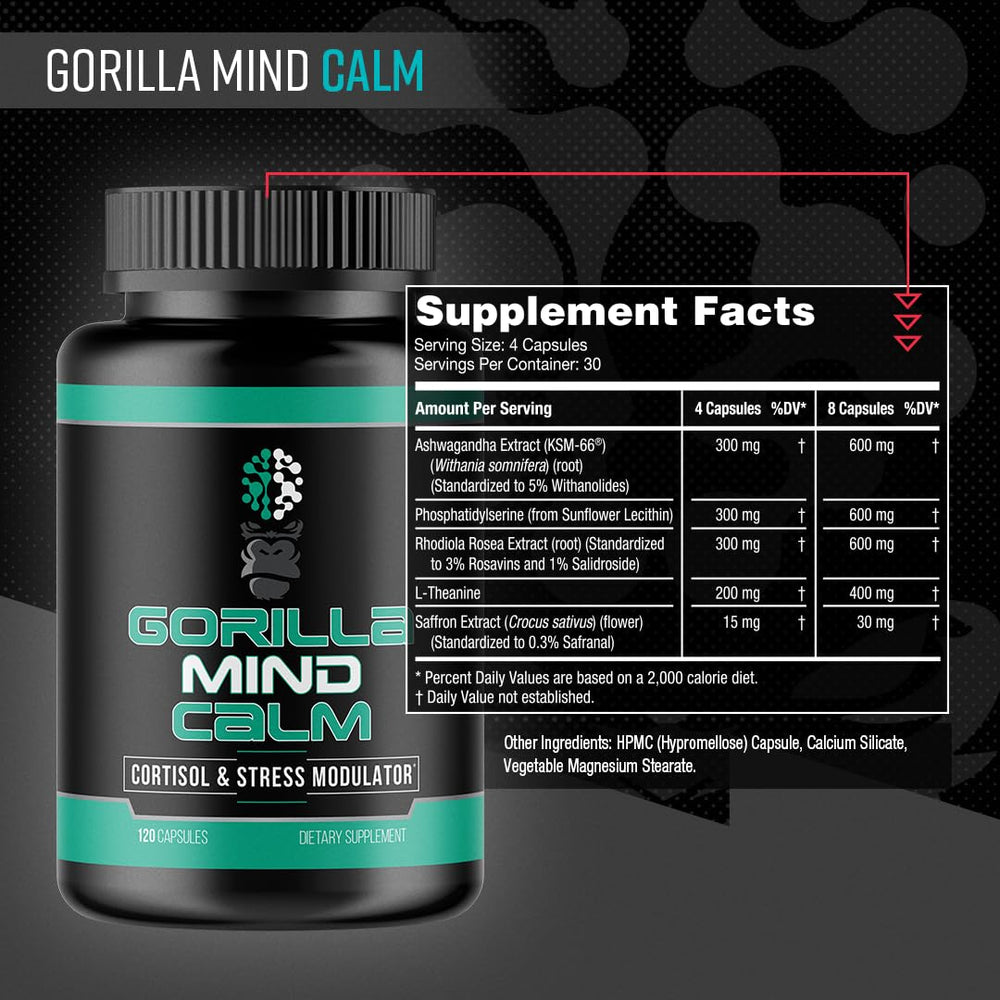 Gorilla Mind Calm packshot with bottle and branding