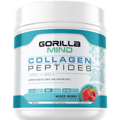 Gorilla Mind Collagen Peptides Powder Mixed Berry canister front view with label