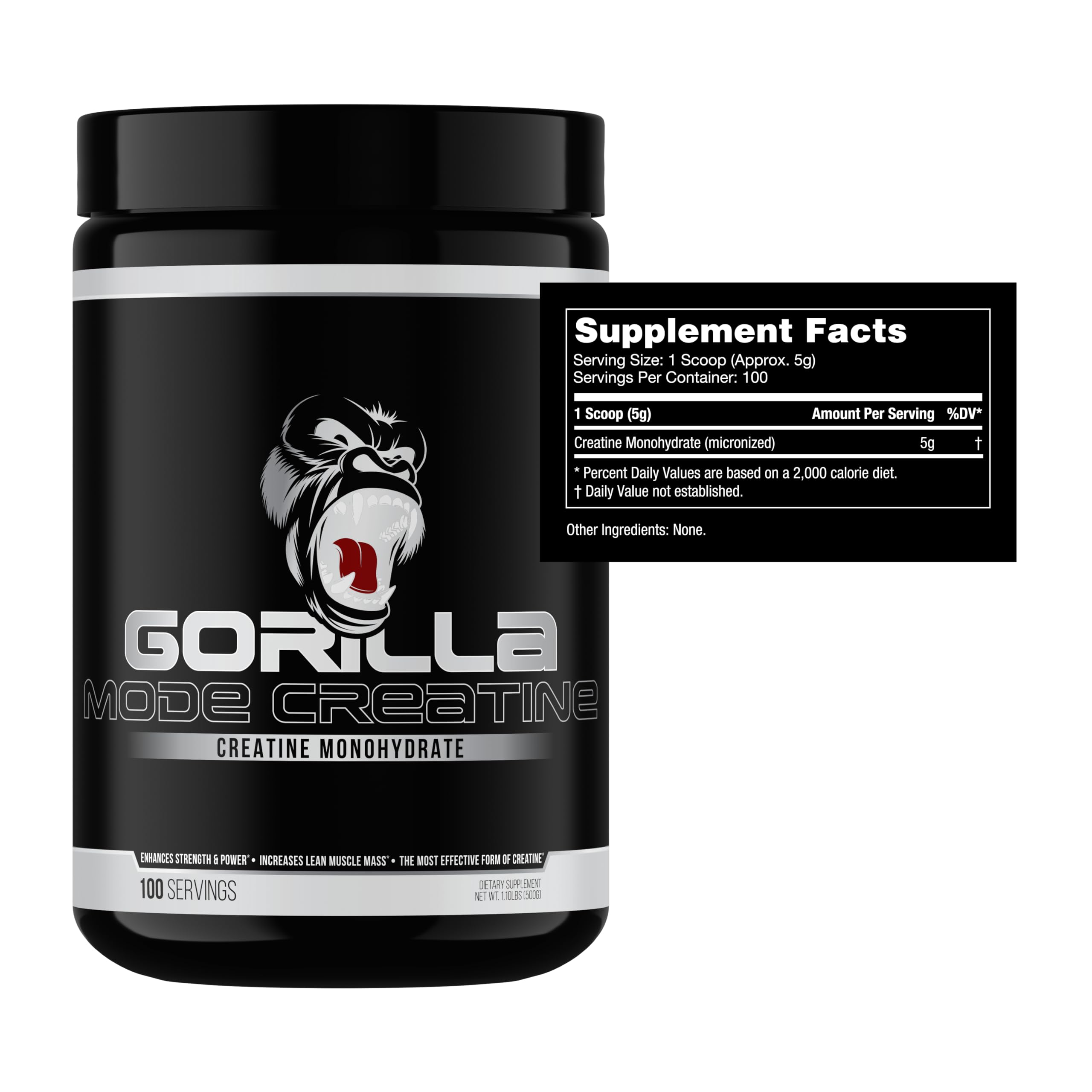 Label of Gorilla Mind Creatine Monohydrate Micronized Powder