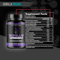 Gorilla Mind Dream ingredients list including GABA, melatonin, valerian root
