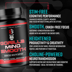 Back of Gorilla Mind Smooth bottle showing supplement facts