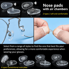 Six types of screw-in nose pads included for a customizable fit