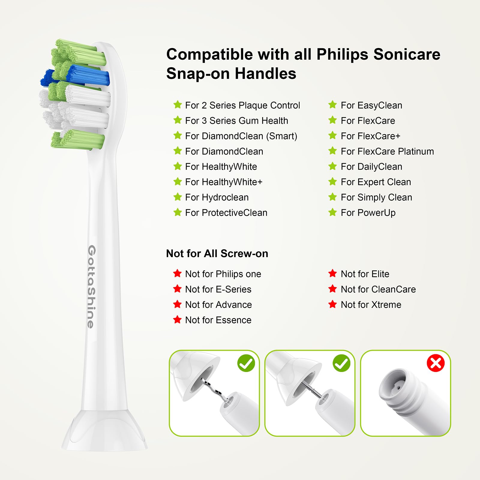 GottaShine replacement heads in 12-pack with Philips Sonicare compatibility