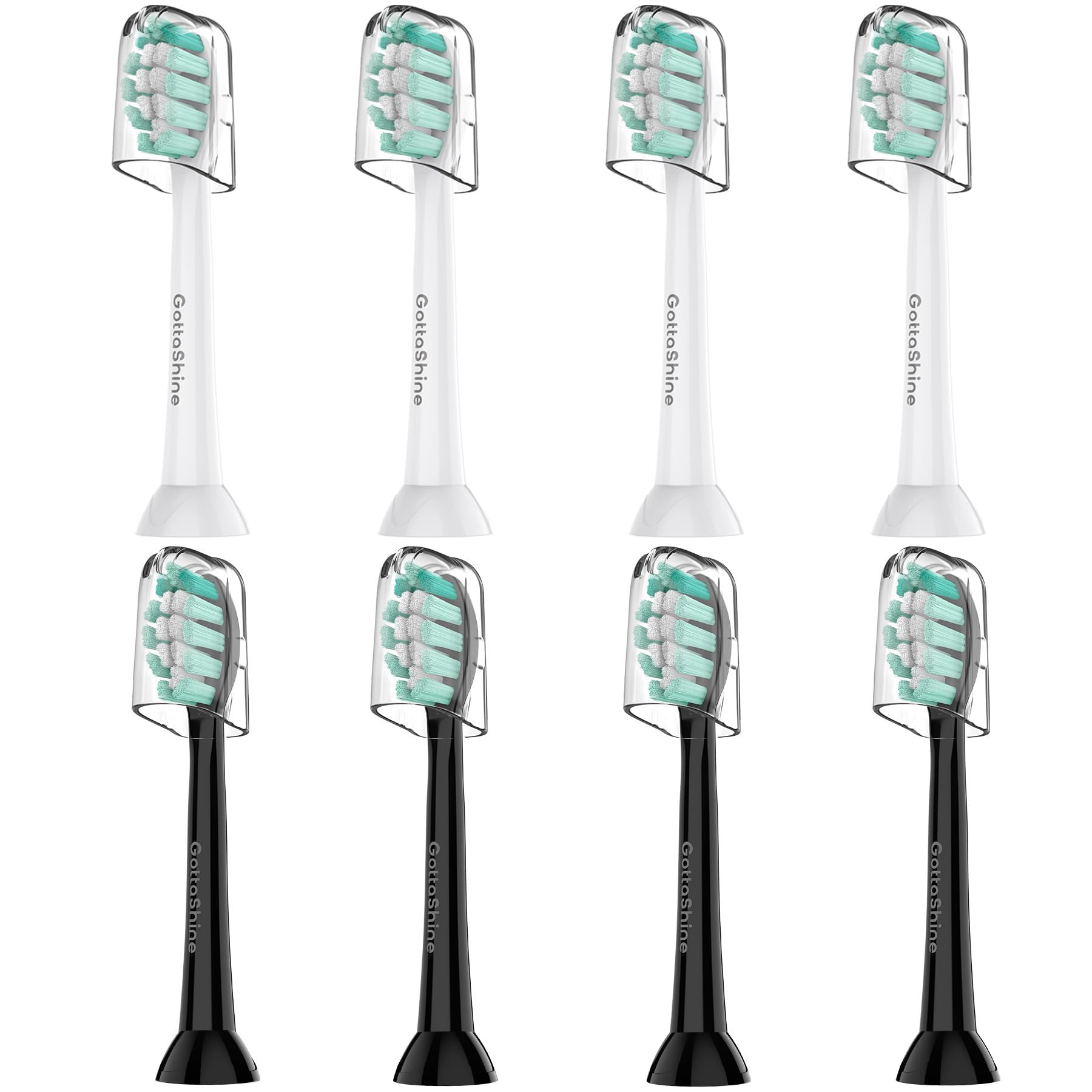 GottaShine replacement toothbrush heads for Philips Sonicare Click-On, Black/White 8-pack - front view