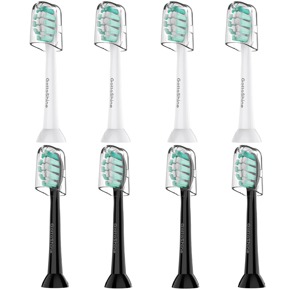 GottaShine replacement toothbrush heads for Philips Sonicare Click-On, Black/White 8-pack - front view