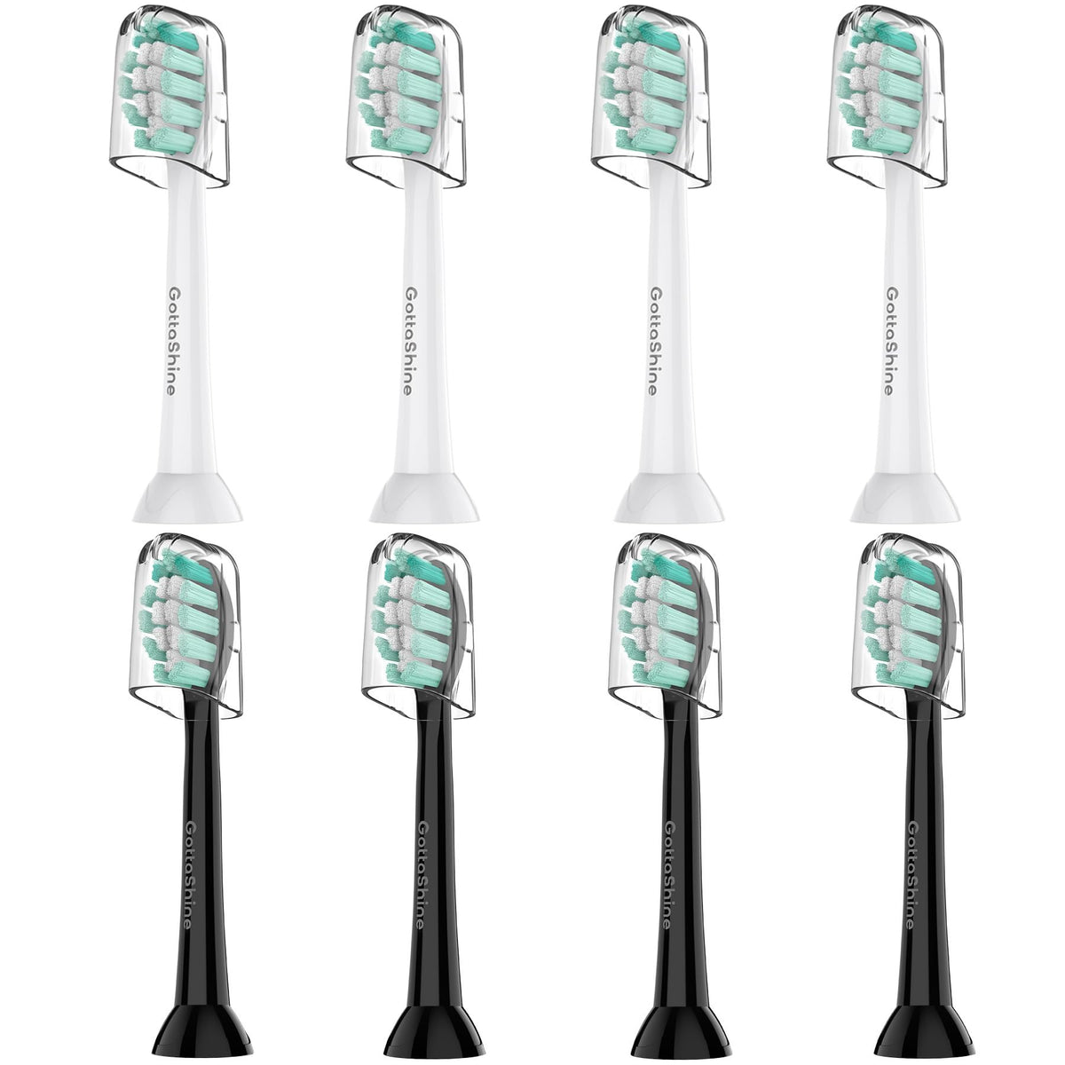 GottaShine replacement toothbrush heads for Philips Sonicare Click-On, Black/White 8-pack - front view