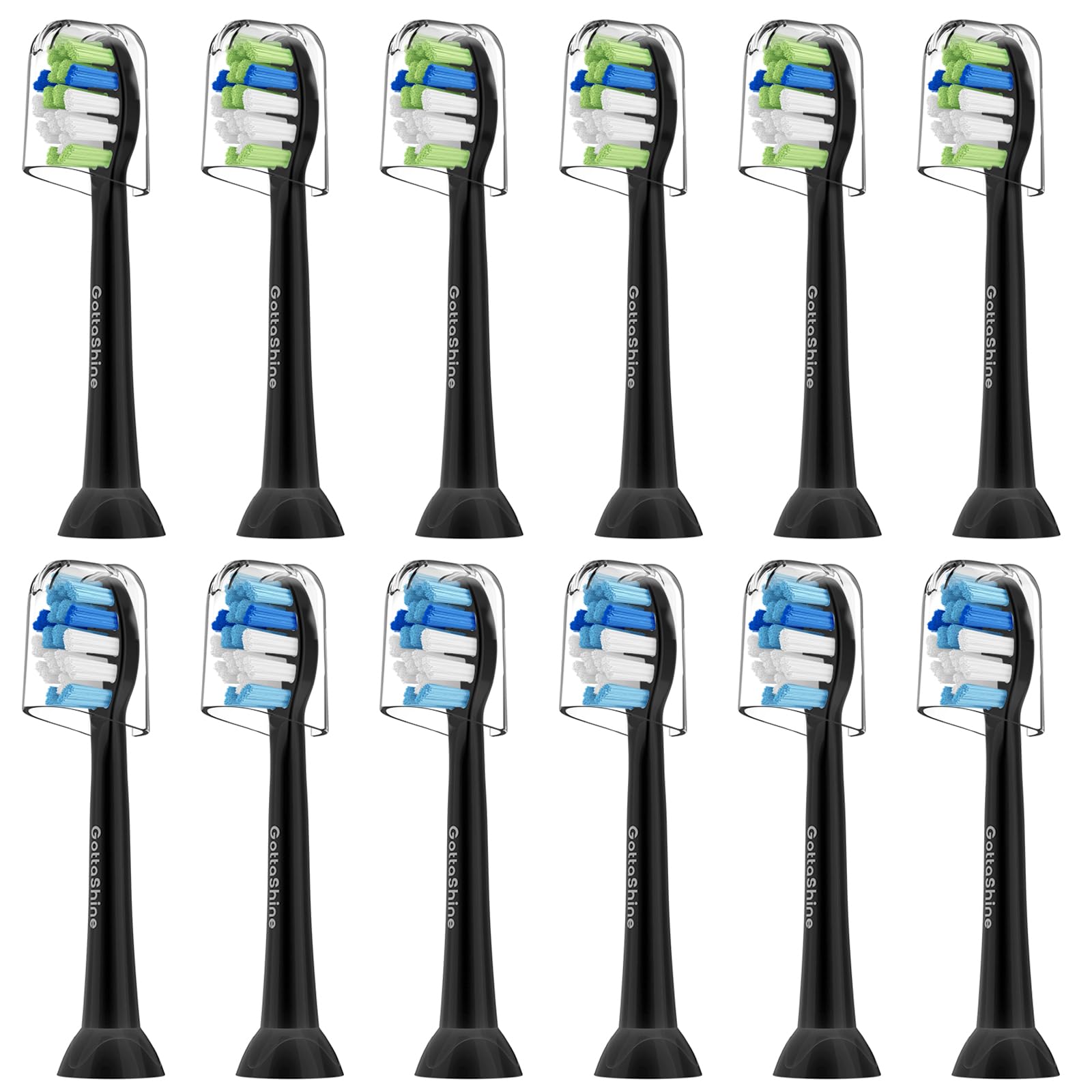 GottaShine Philips Sonicare replacement heads 12 pack Black