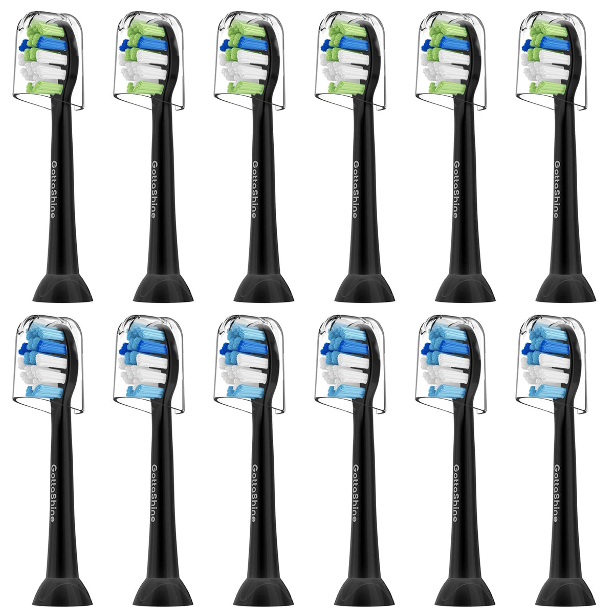 GottaShine Philips Sonicare replacement heads 12 pack Black