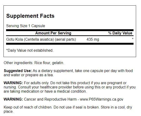 Gotu Kola 435 mg 60 capsules label