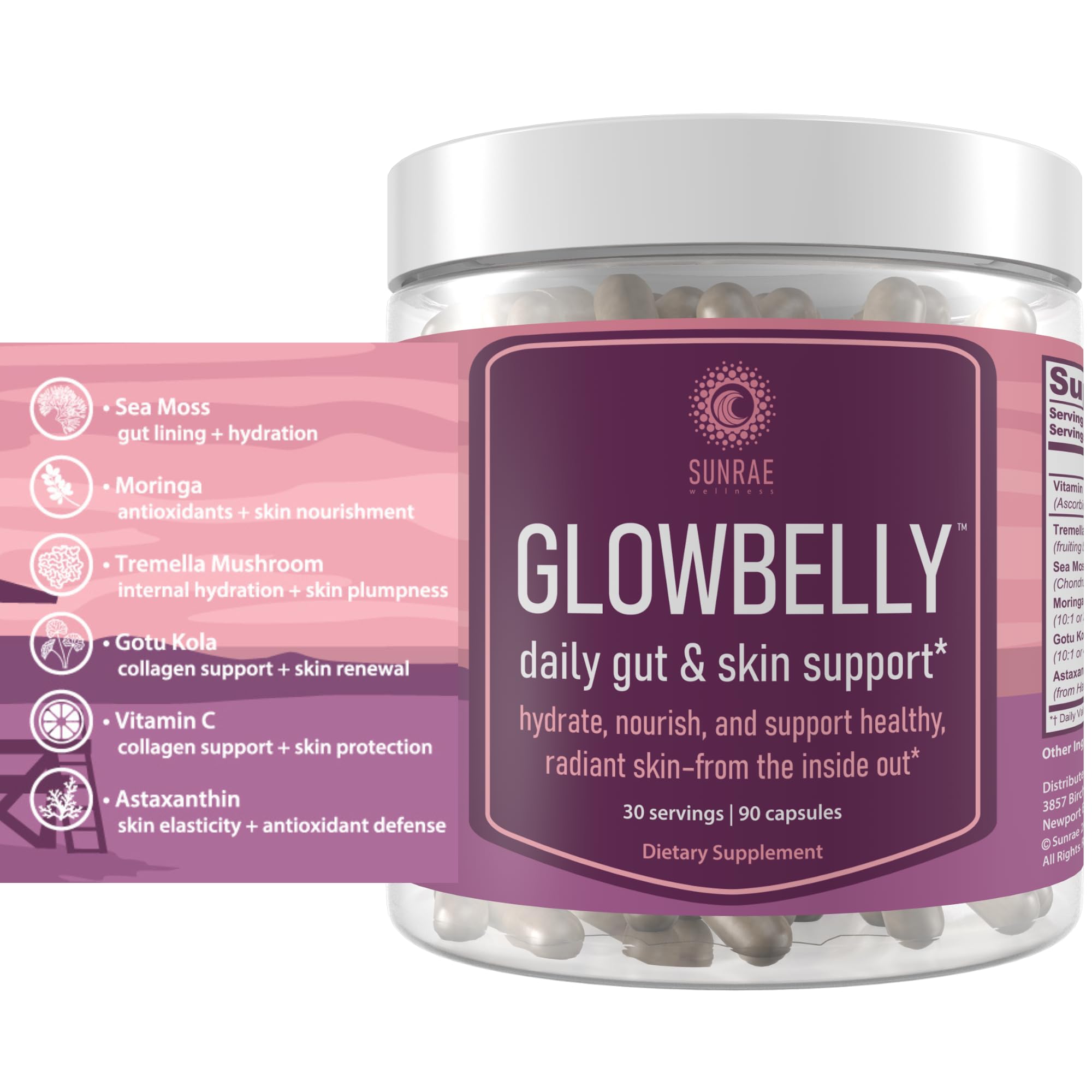 Ingredients include Gotu Kola, Moringa, Sea Moss, Astaxanthin and Tremella