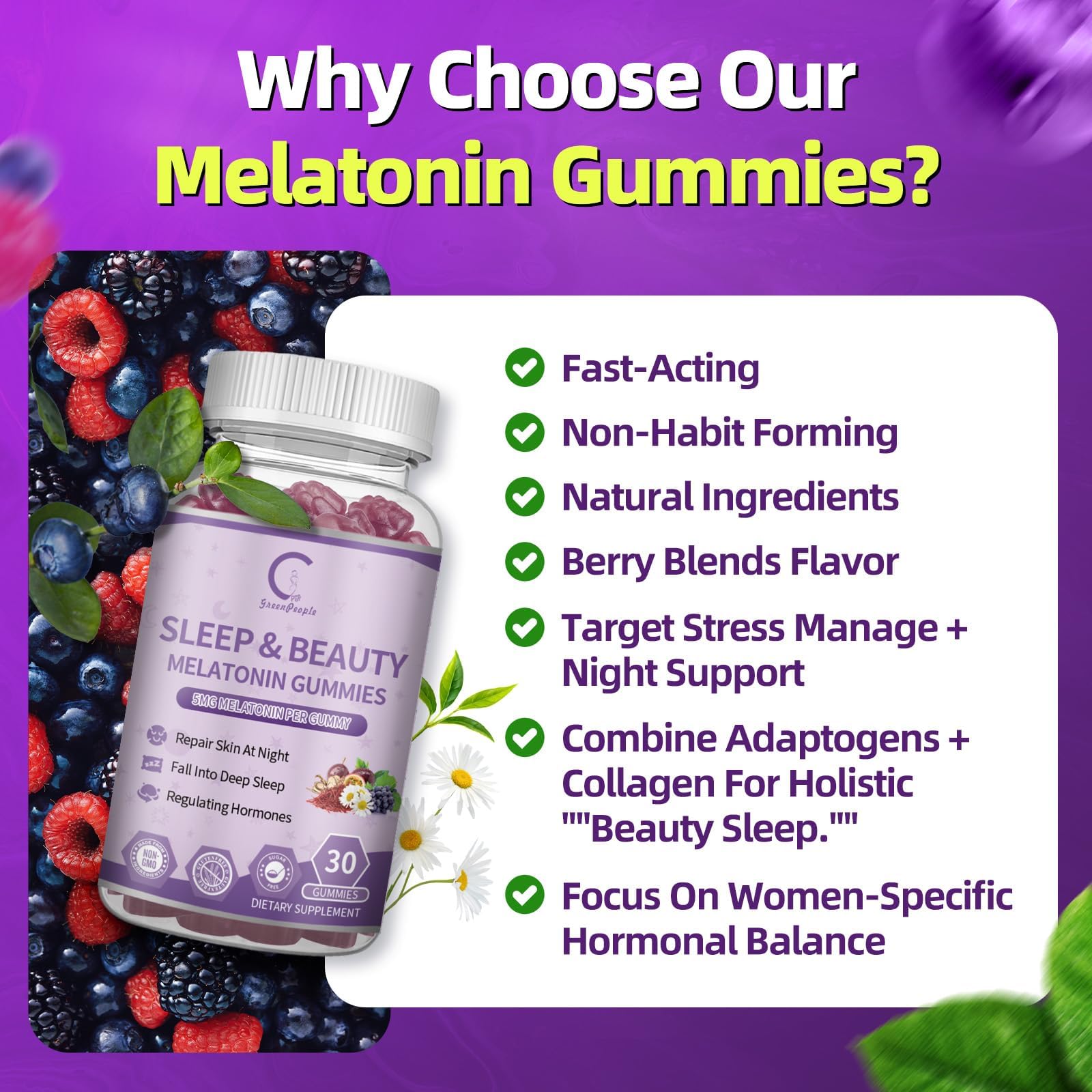 Berry-flavored melatonin gummies – 30-day supply, vegan and non-GMO