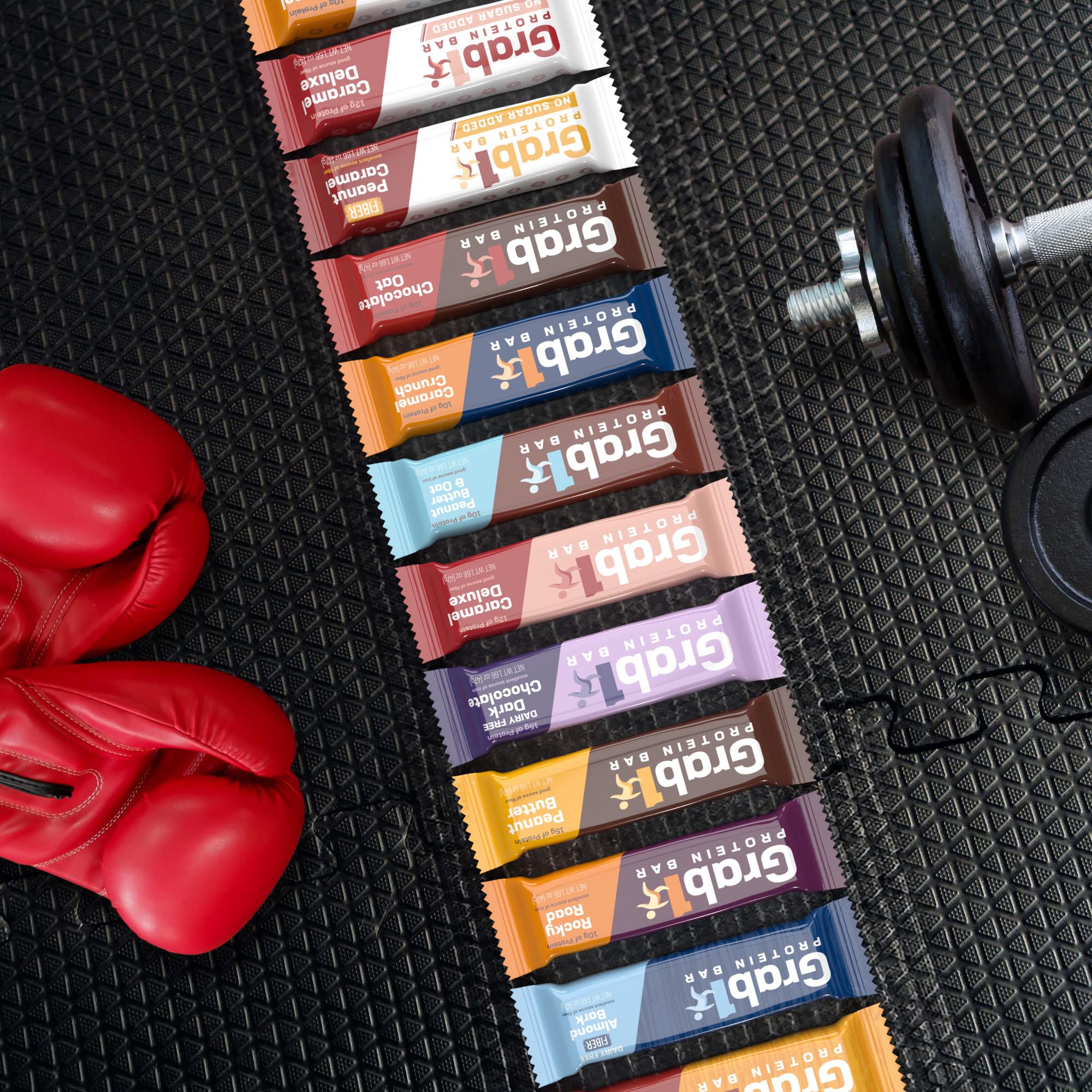 Grab1 bar break-open showing chewy chocolate texture and protein fueling snack.