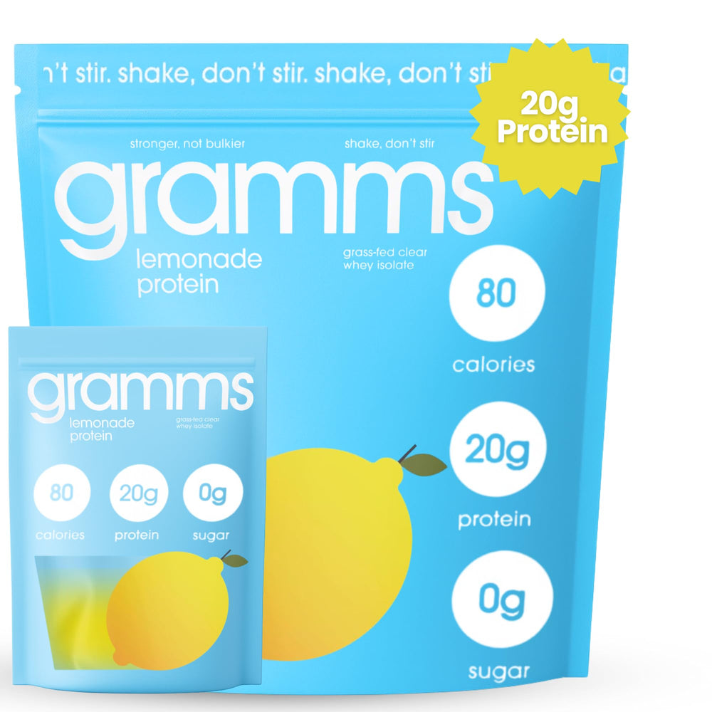 GRAMMS clear protein packet Lemonade—hydration boost after workouts.