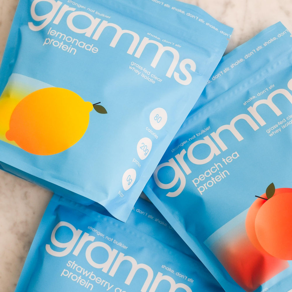 GRAMMS Clear Protein Powder bottle and packaging