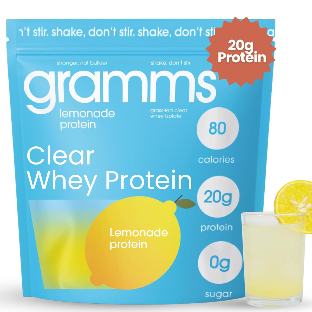 GRAMMS Clear Protein Powder Lemonade flavor front view