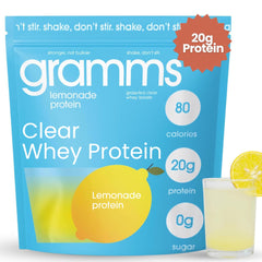 GRAMMS Clear Protein Powder Lemonade flavor front view