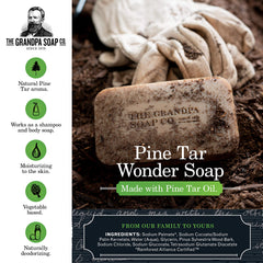 Close-up of Grandpa Soap Company Pine Tar Soap logo
