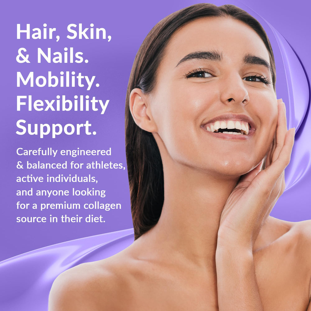 Graphic showing Types I, II, III, V, X collagen benefits