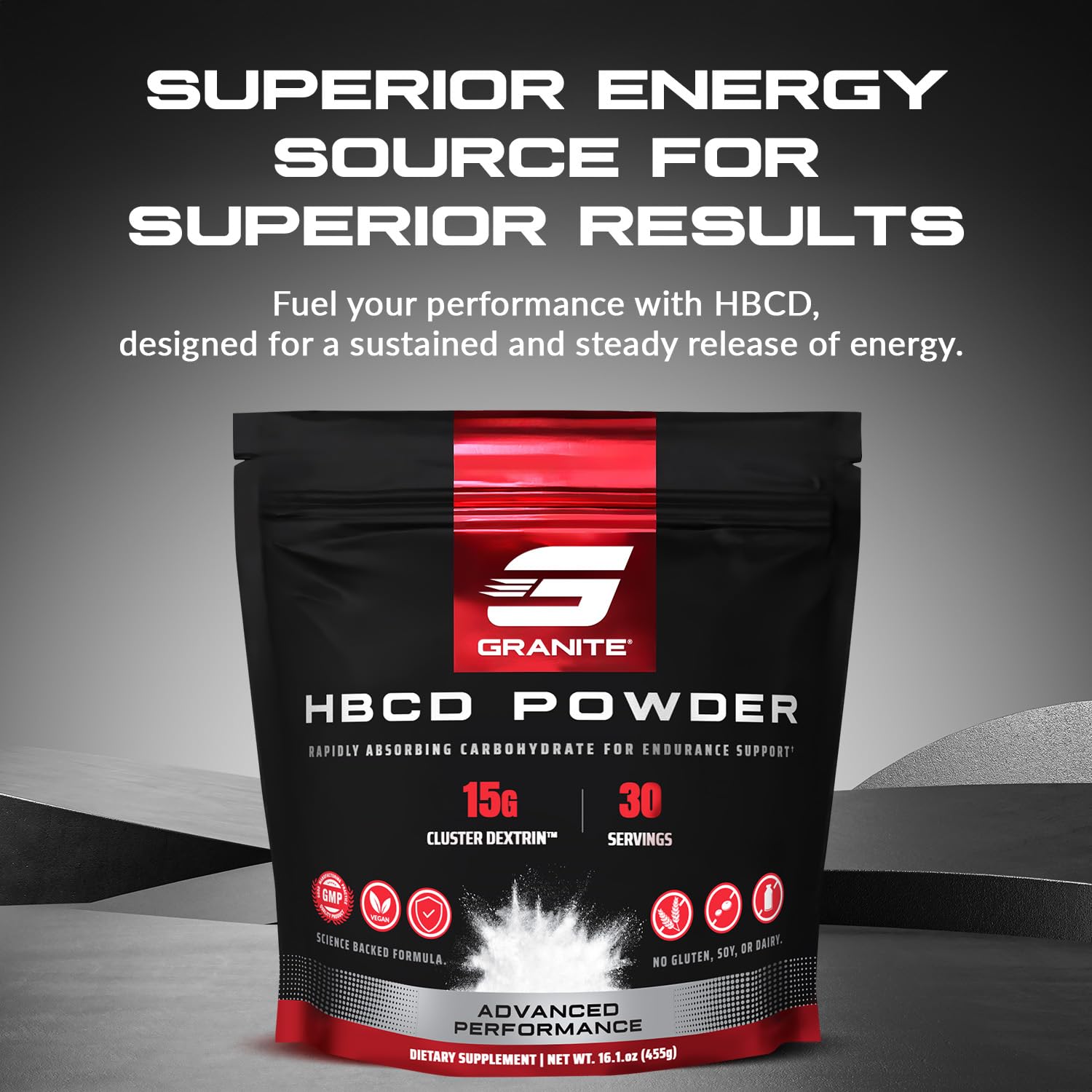 Granite HBCD scoop highlights quick-melt carb delivery for post-workout