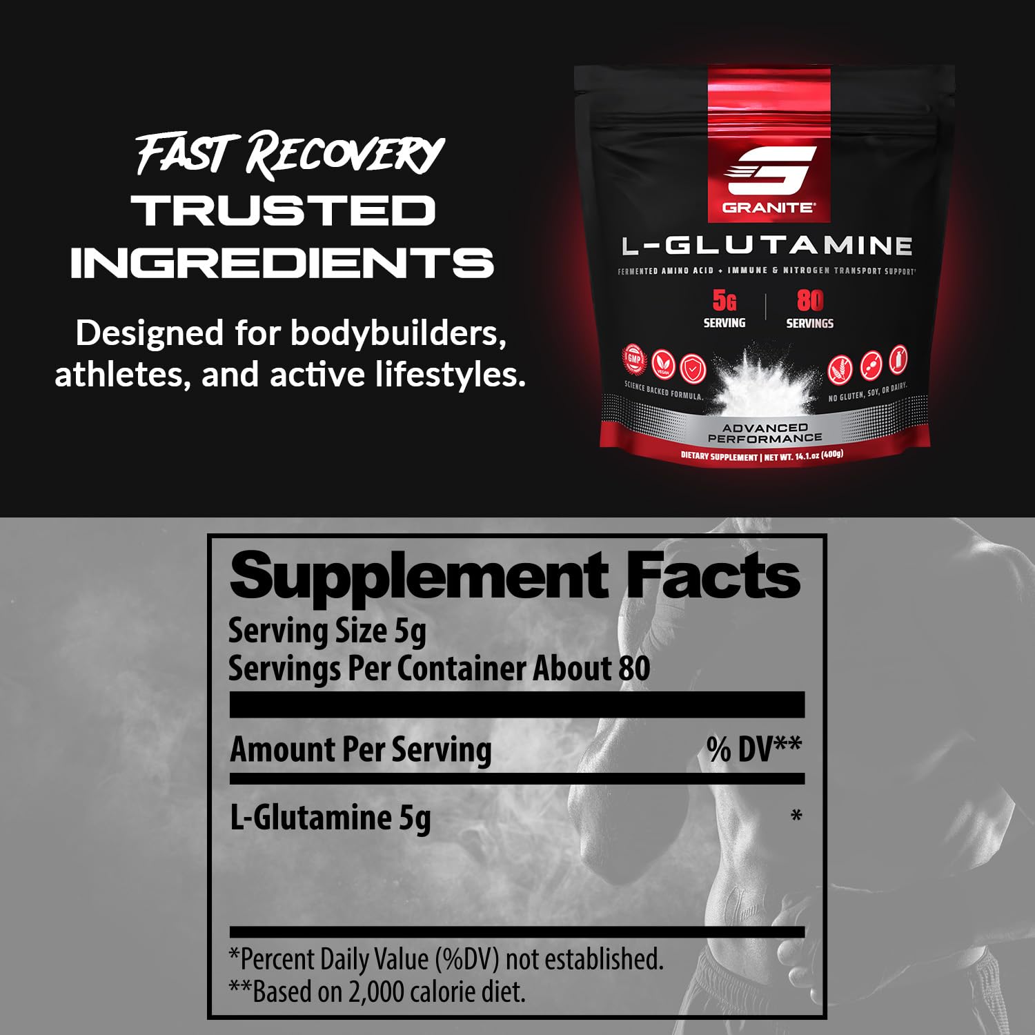 Granite L-Glutamine powder dissolving in water