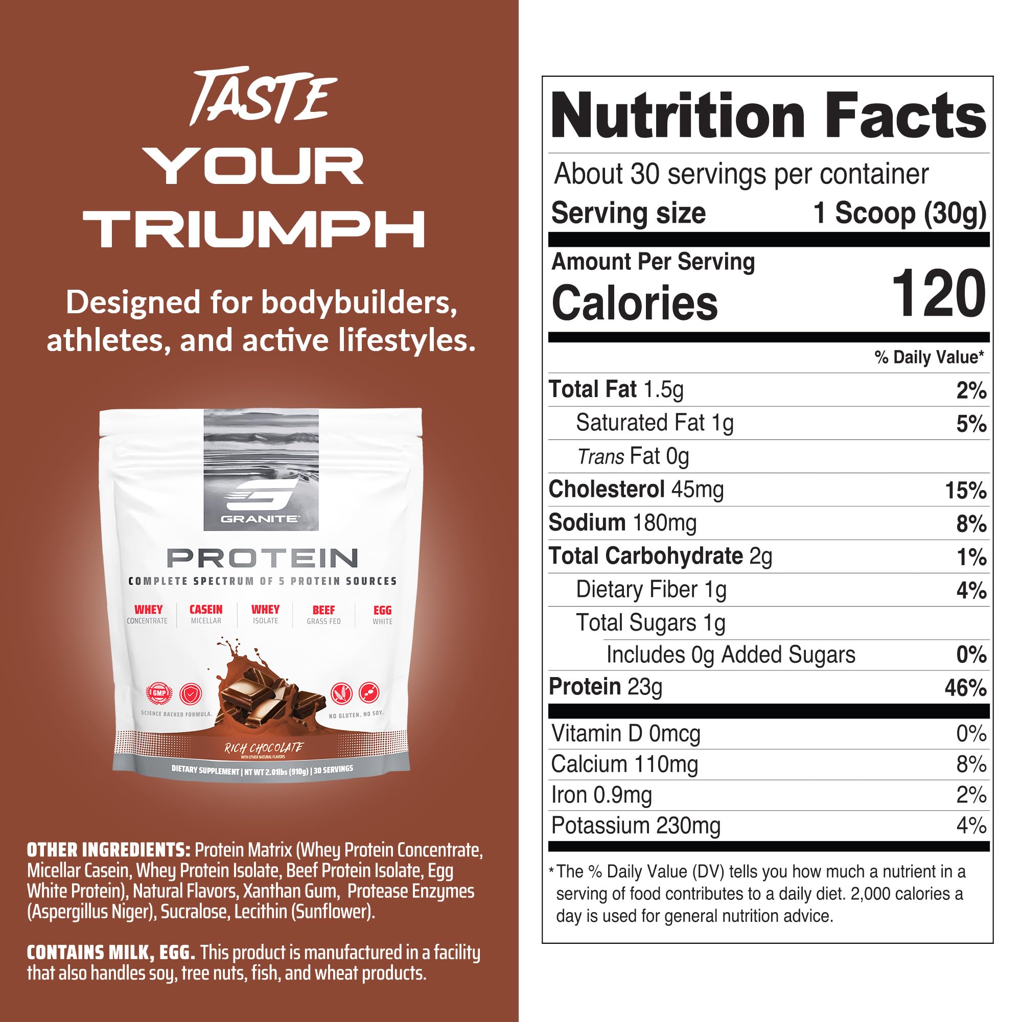 Granite Nutrition label featuring protease enzymes for easy digestion.