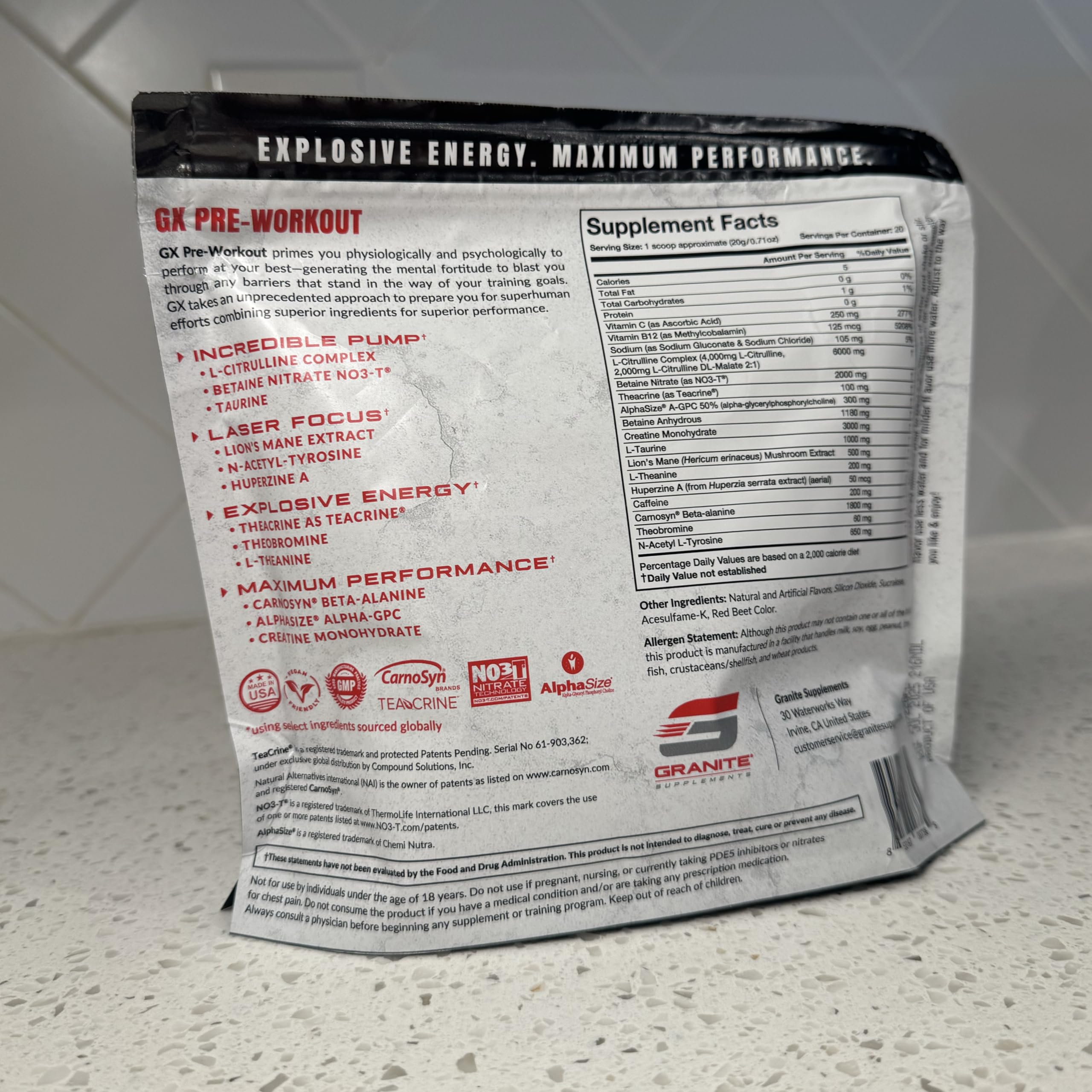 Granite GX athlete in gym setting illustrates pump-focused pre-workout use