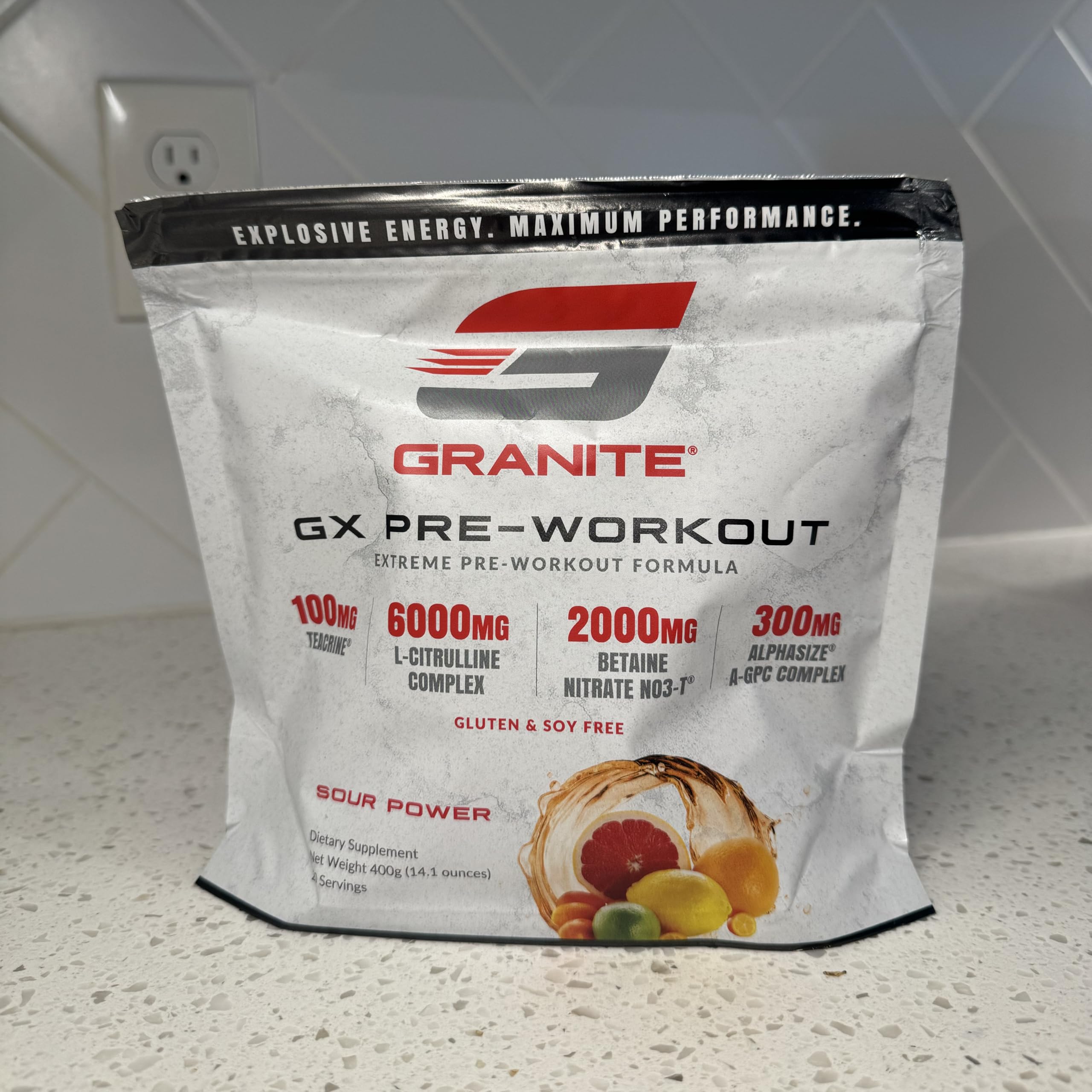 Granite GX bottle close-up highlighting ingredient list for better workout clarity