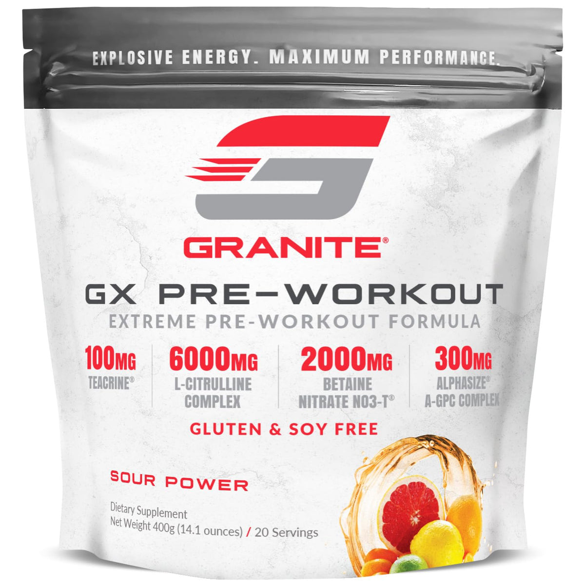 Granite GX Sour Power can with bold label offering sustained focus help