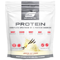 Granite Nutrition protein powder tub in vanilla ice cream flavor for lean muscle support