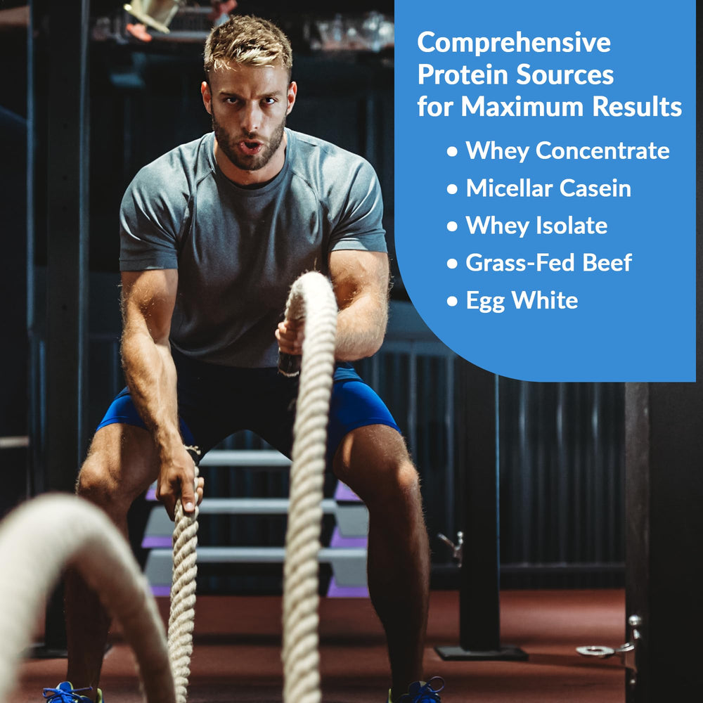Granite Supplements protein powder jar front label highlights 23g protein from five sources.