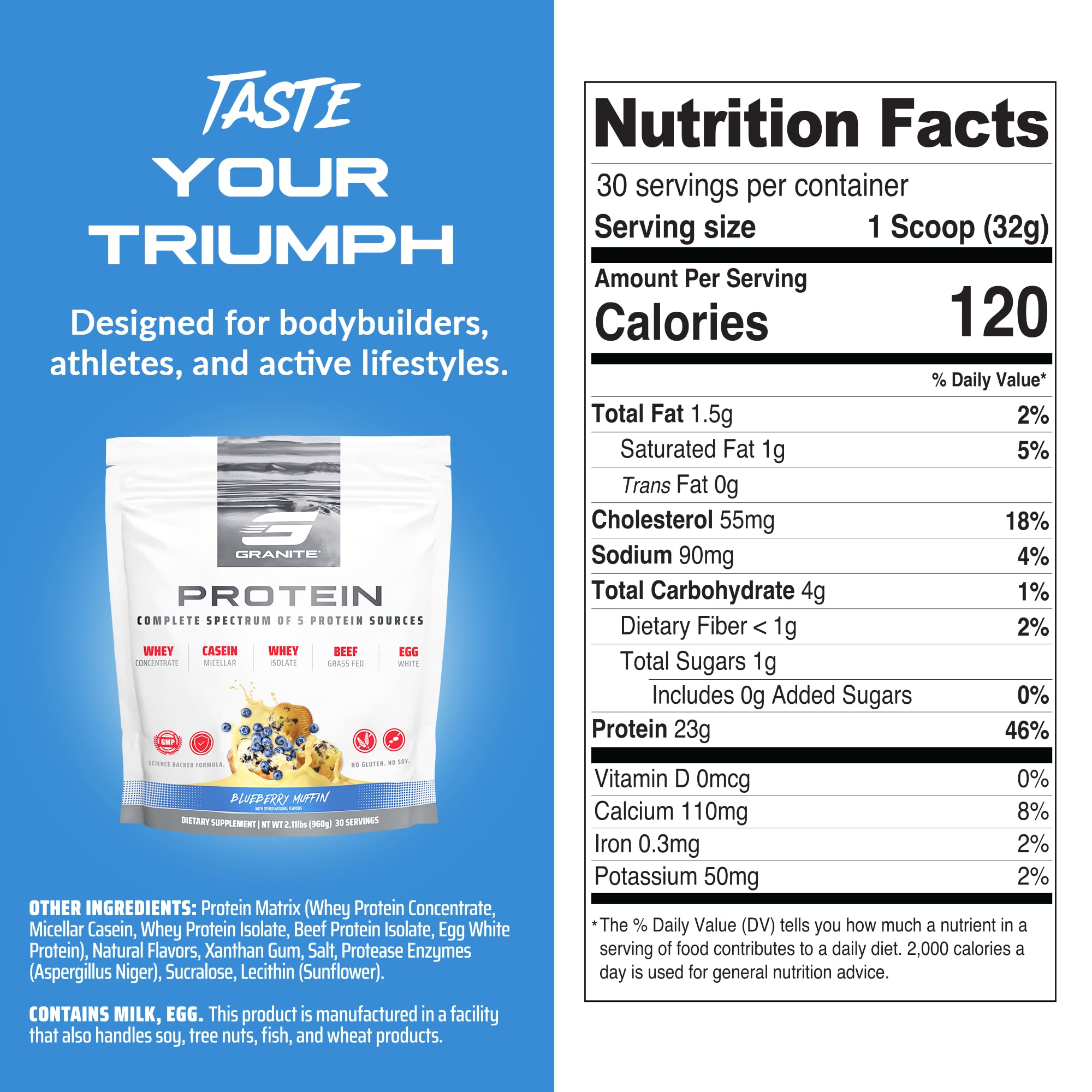 Granite Supplements protein powder scoop ready for precise serving after training.