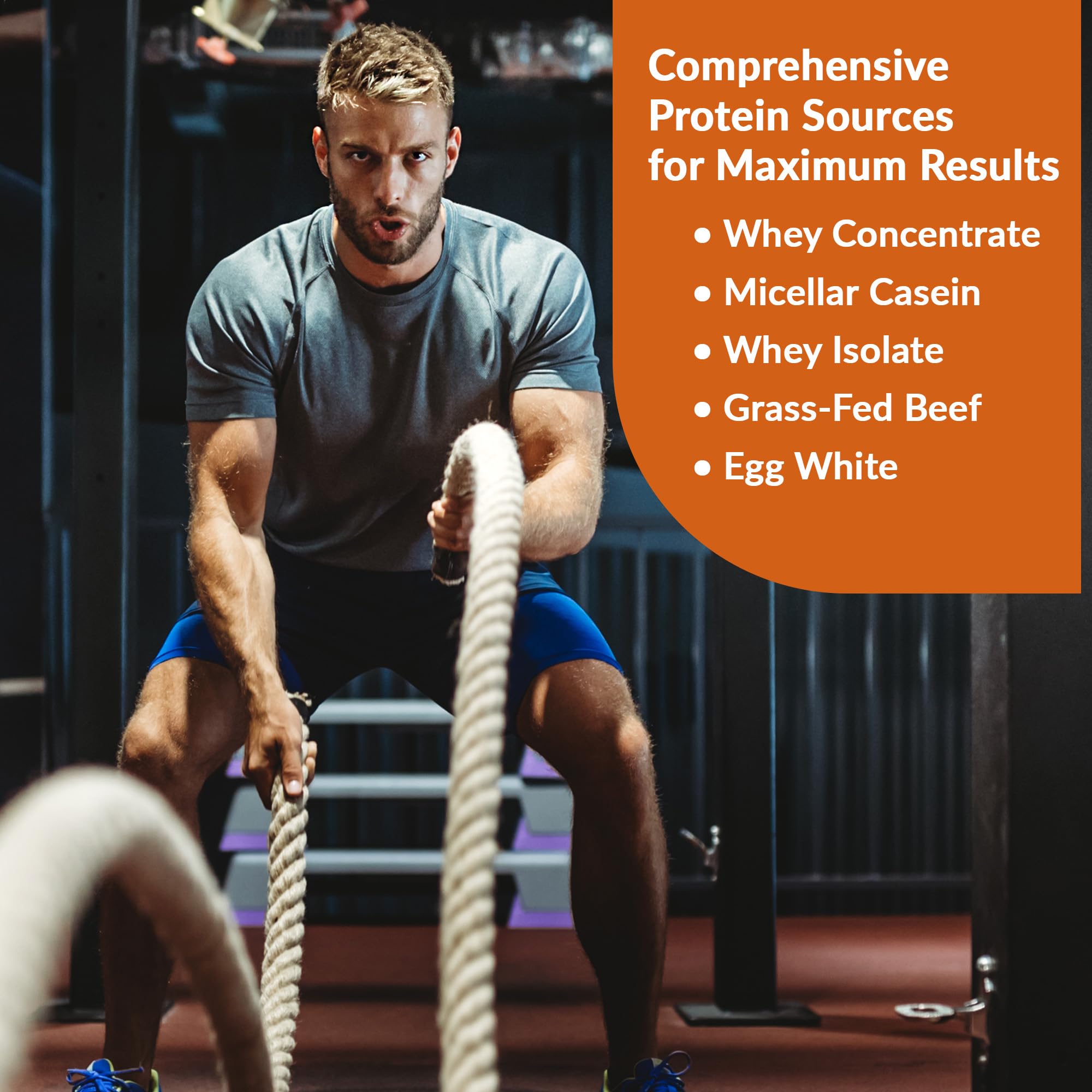 Granite Supplements Protein Powder tub side view with nutrition facts for mindful fueling.