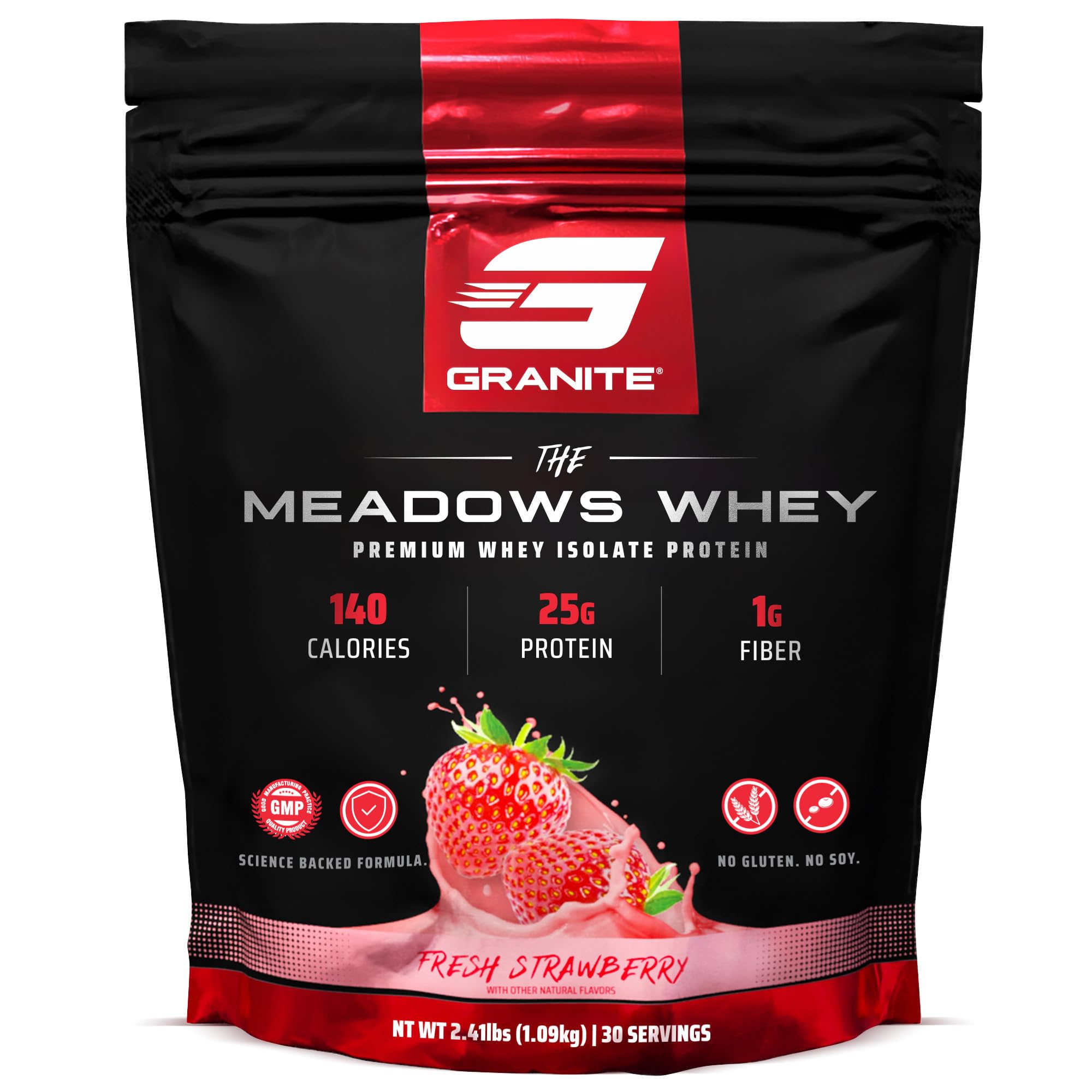 Granite Supplements The Meadows whey protein isolate bottle for lean muscle support.